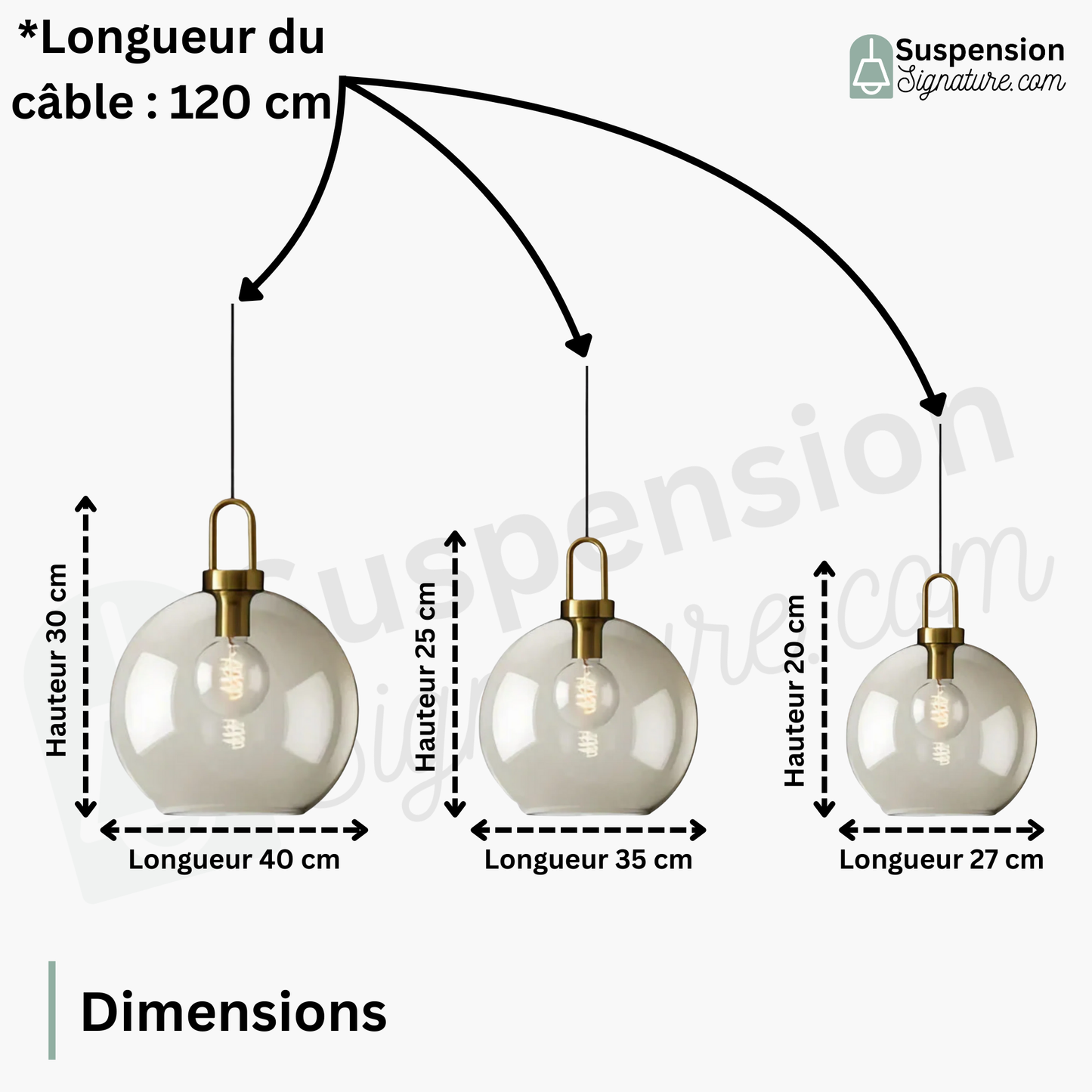 Suspension verre fumé globe vintage