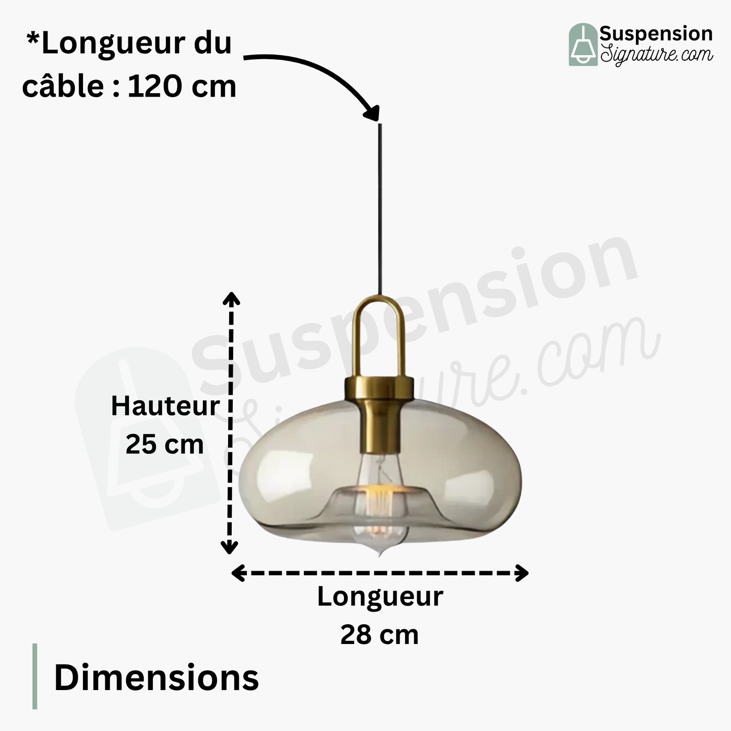 Suspension verre fumé ovale vintage