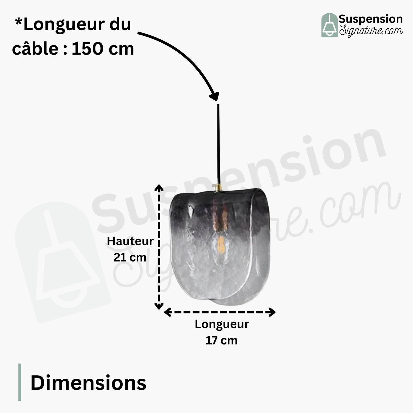 Suspension verre givré gris plié moderne