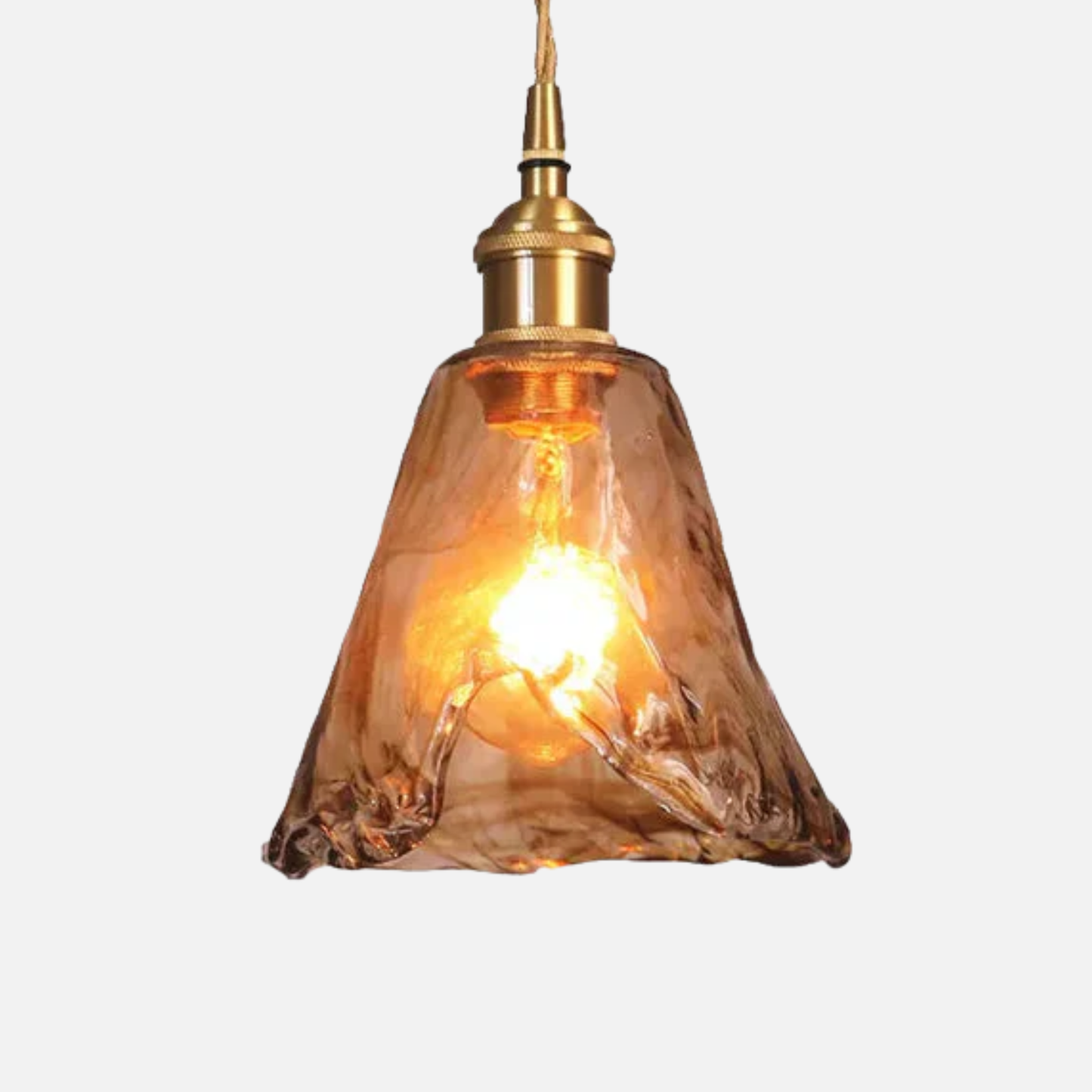 Suspension laiton et verre fumé design vintage triangulaire évasé