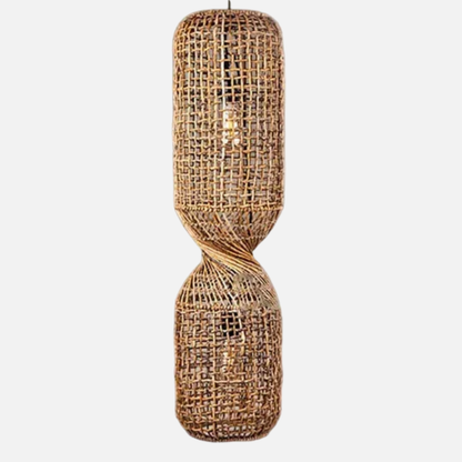 Suspension cylindrique torsadé osier quadrillé style bohème