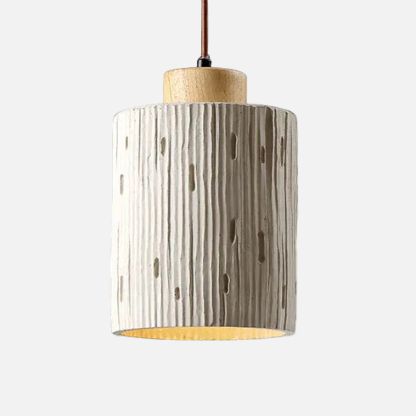 Suspension cylindre rainuré en terre cuite et bois scandinave