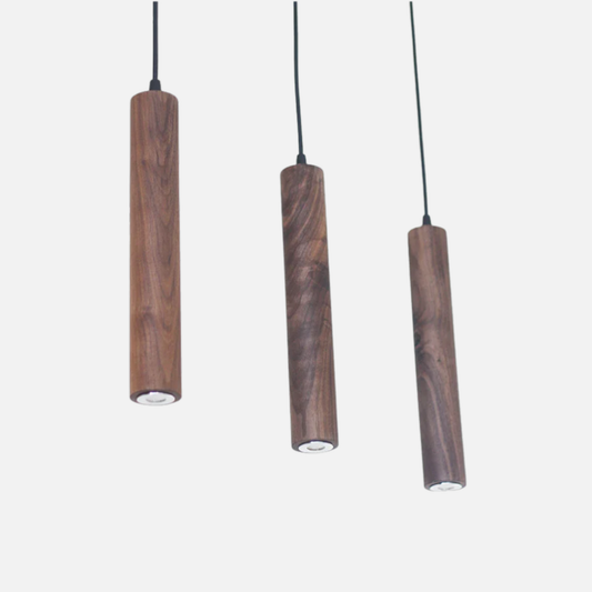 Suspension bois noyer triple cylindres minimalistes design scandinave