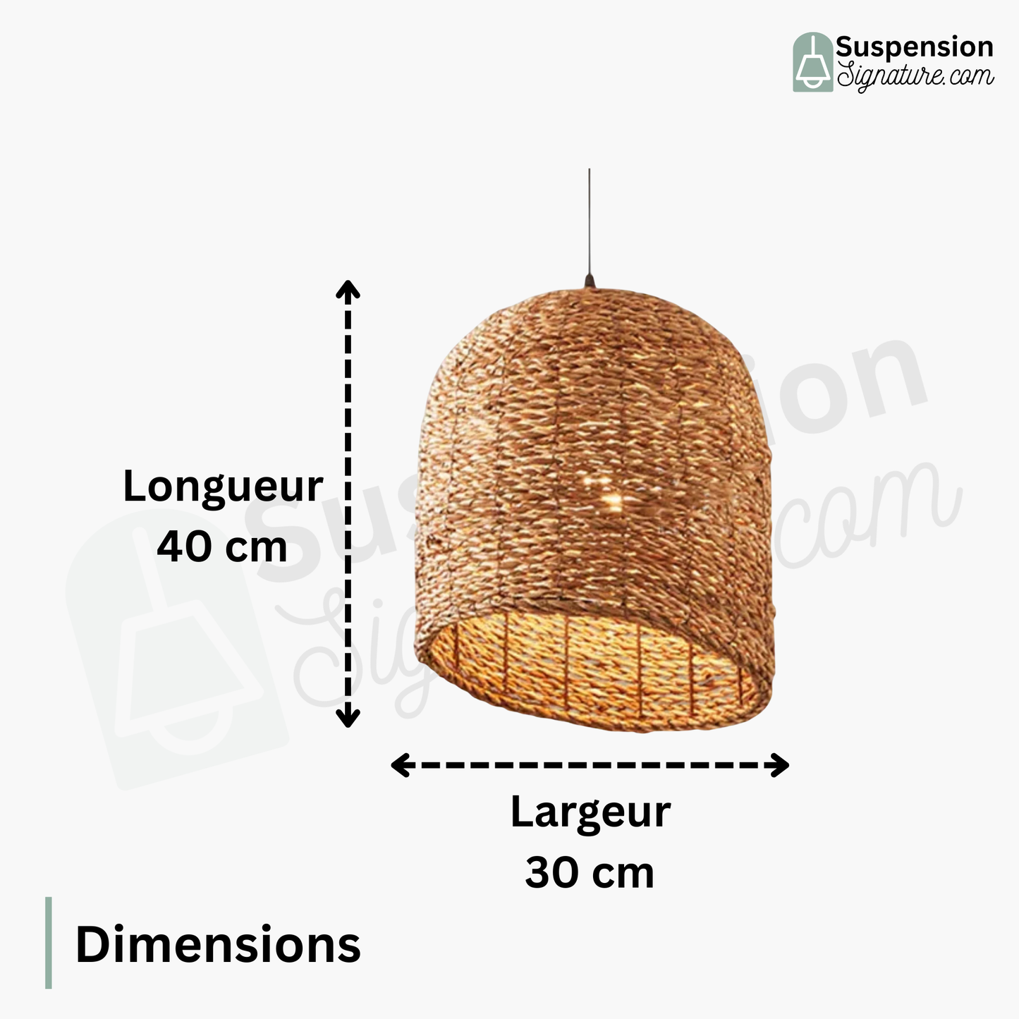 Suspension cloche biseautée en osier raphia bohème