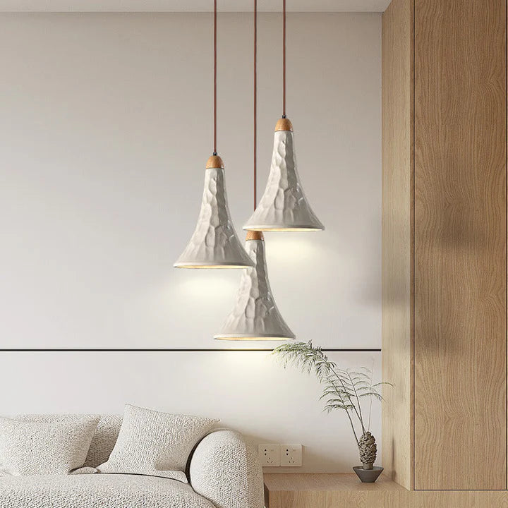 Suspension cloche allongée rainurée terre cuite scandinave