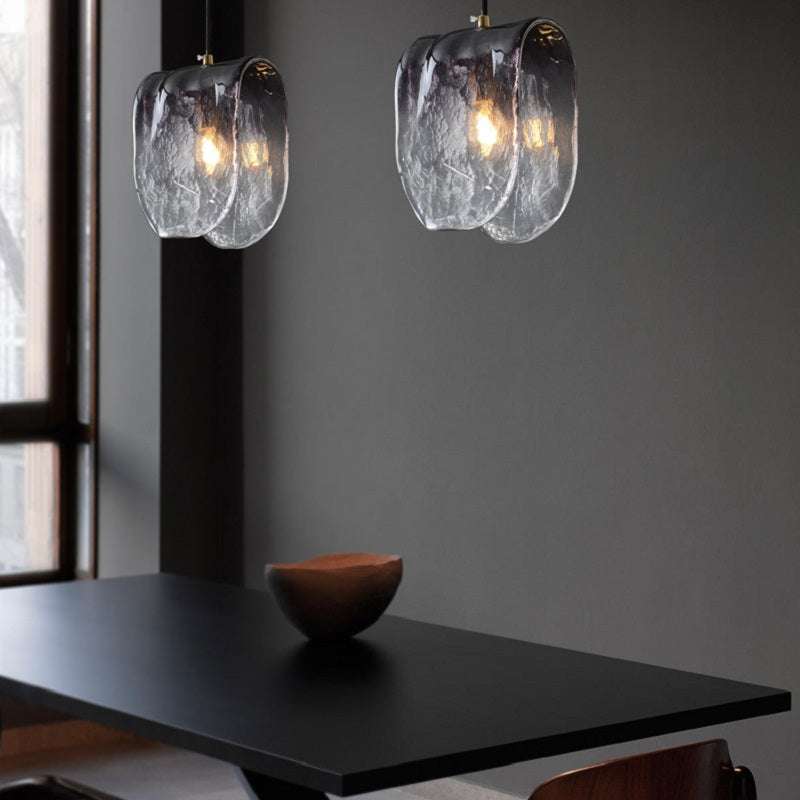 Suspension verre givré gris plié moderne