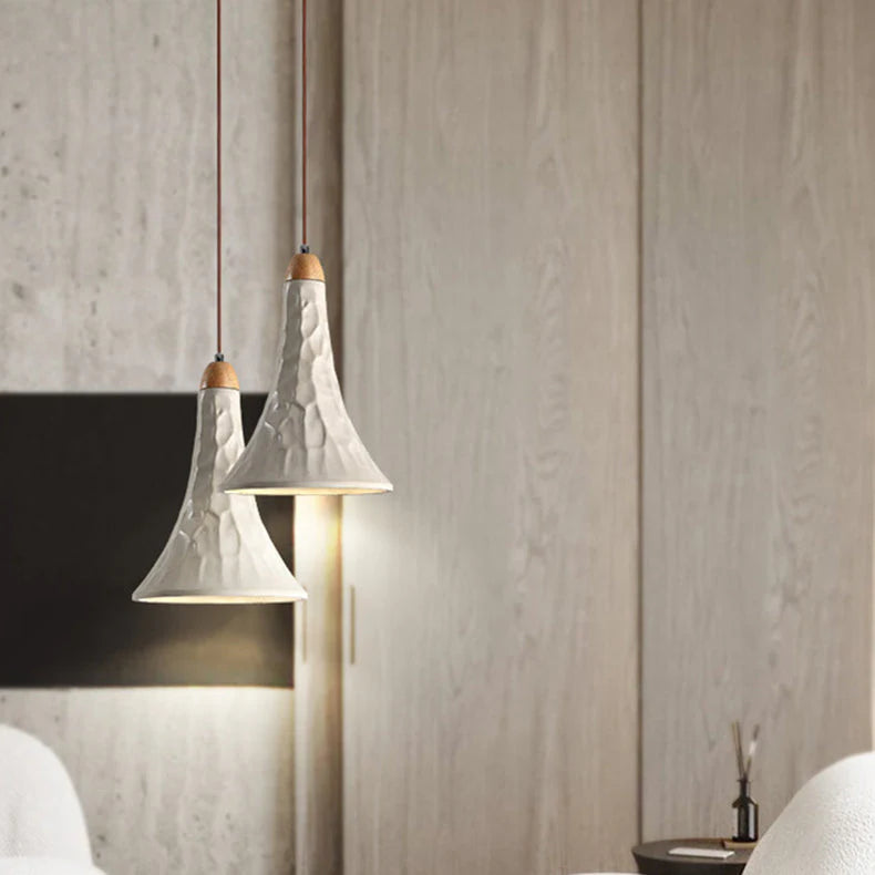 Suspension cloche allongée rainurée terre cuite scandinave