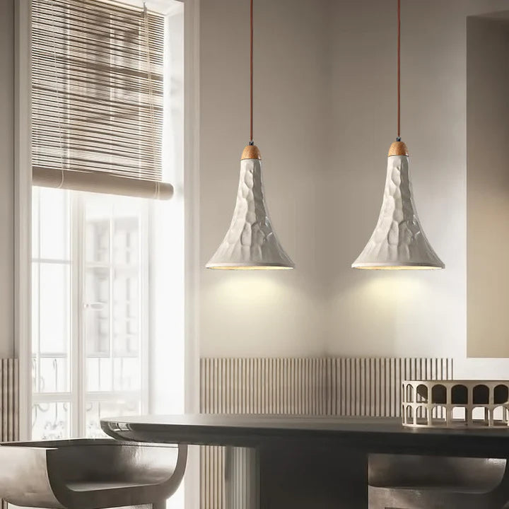 Suspension cloche allongée rainurée terre cuite scandinave