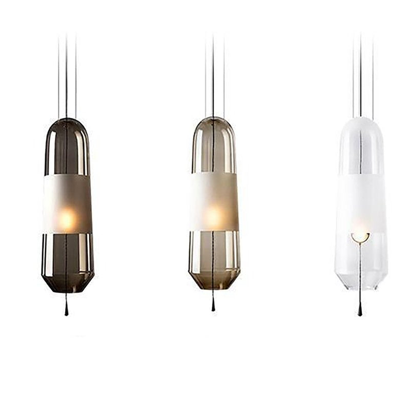 Suspension allongée moderne verre fumé verre givré