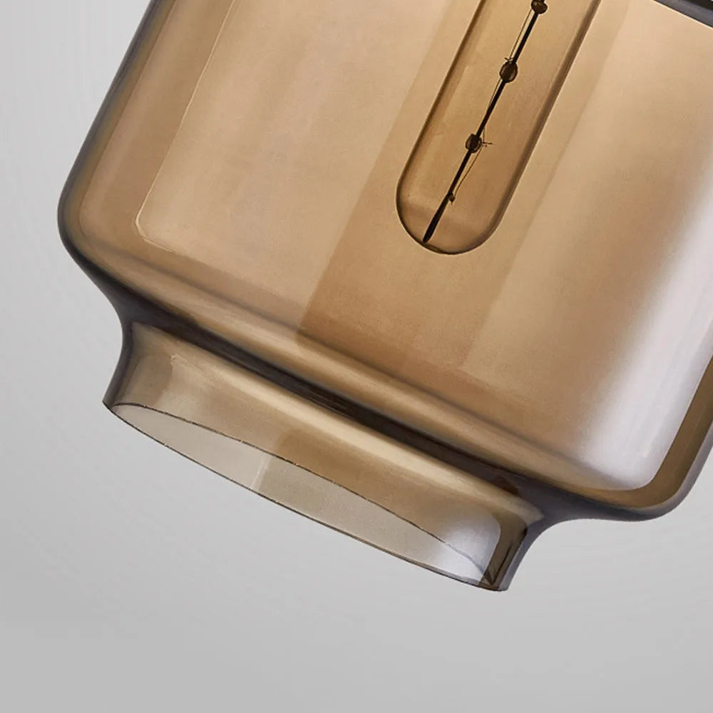 Suspension bois et verre fumé lanterne bi-matière design vintage