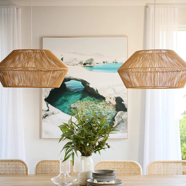 Suspension rotin design géométrique scandinave