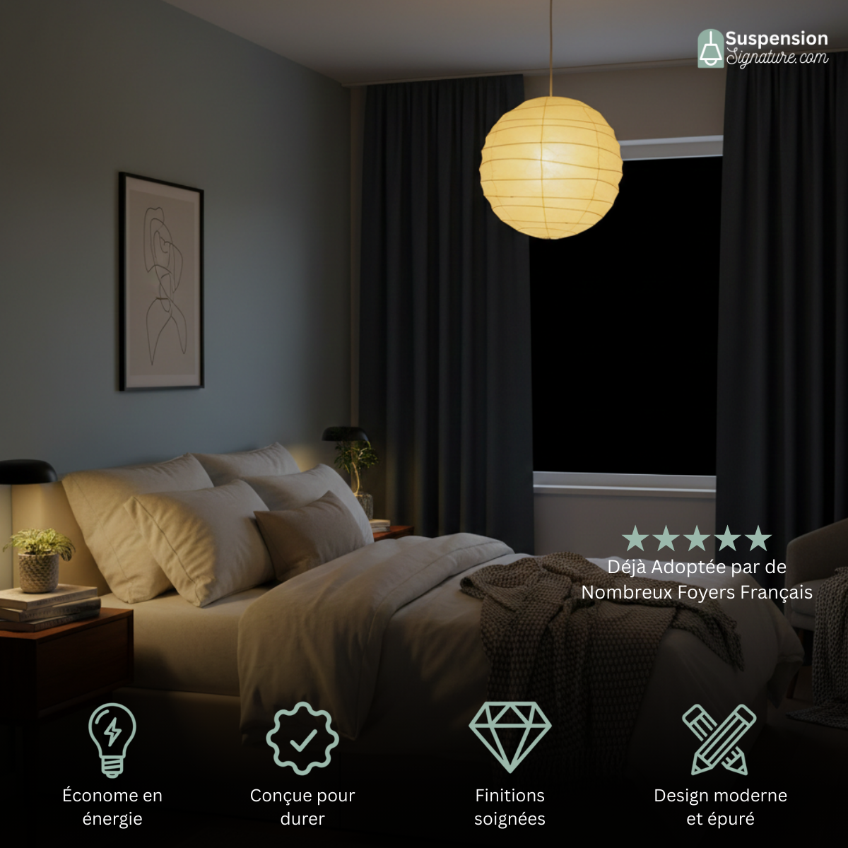 Suspension japonaise Noguchi en papier blanc globe de style moderne