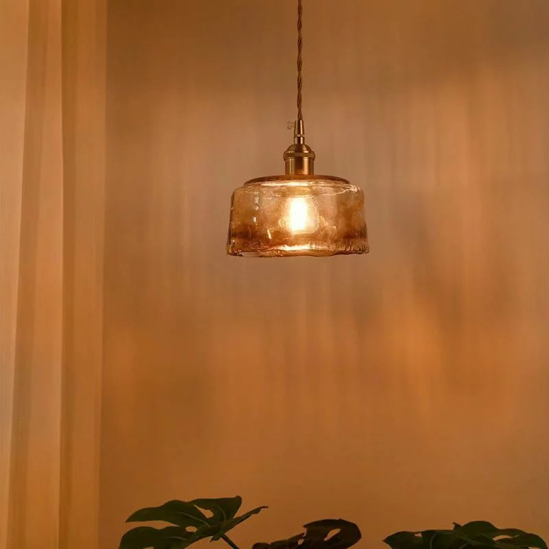 Suspension laiton et verre fumé design vintage cloche