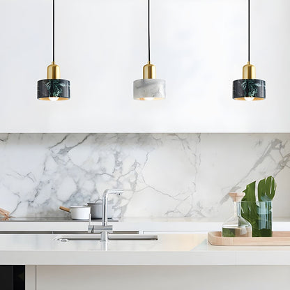 Suspension cloche cylidrique marbre et cuivre doré design art déco