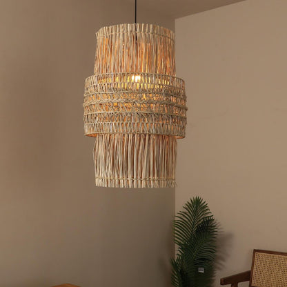 Suspension double cylindres en osier raphia bohème