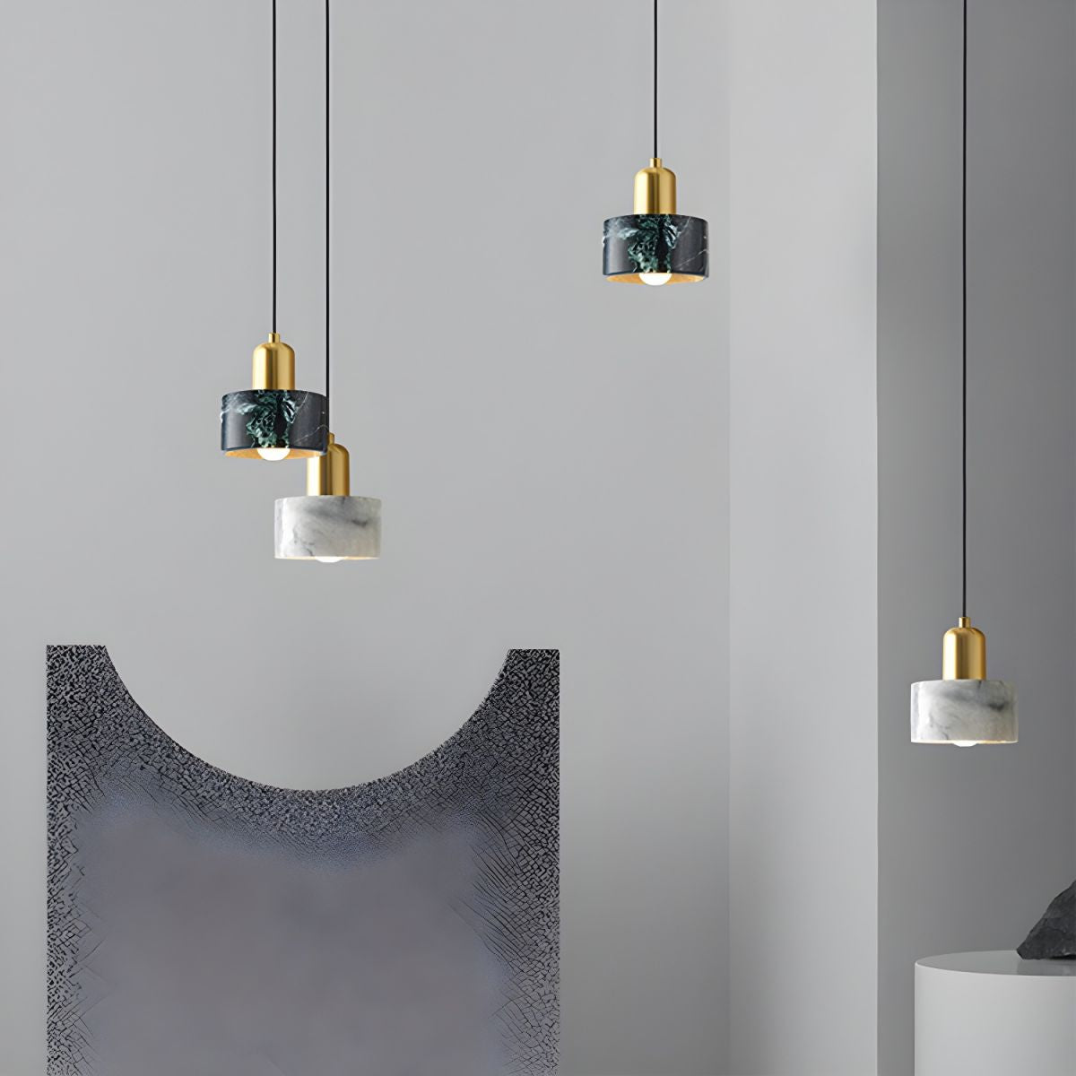 Suspension cloche cylidrique marbre et cuivre doré design art déco