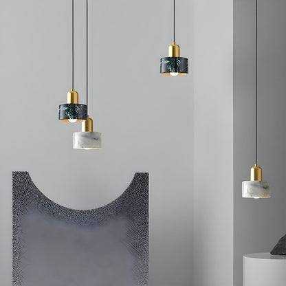 Suspension cloche cylidrique marbre et cuivre doré design art déco