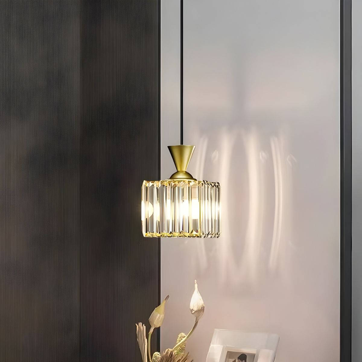 Suspension rainurée cristal art déco carré