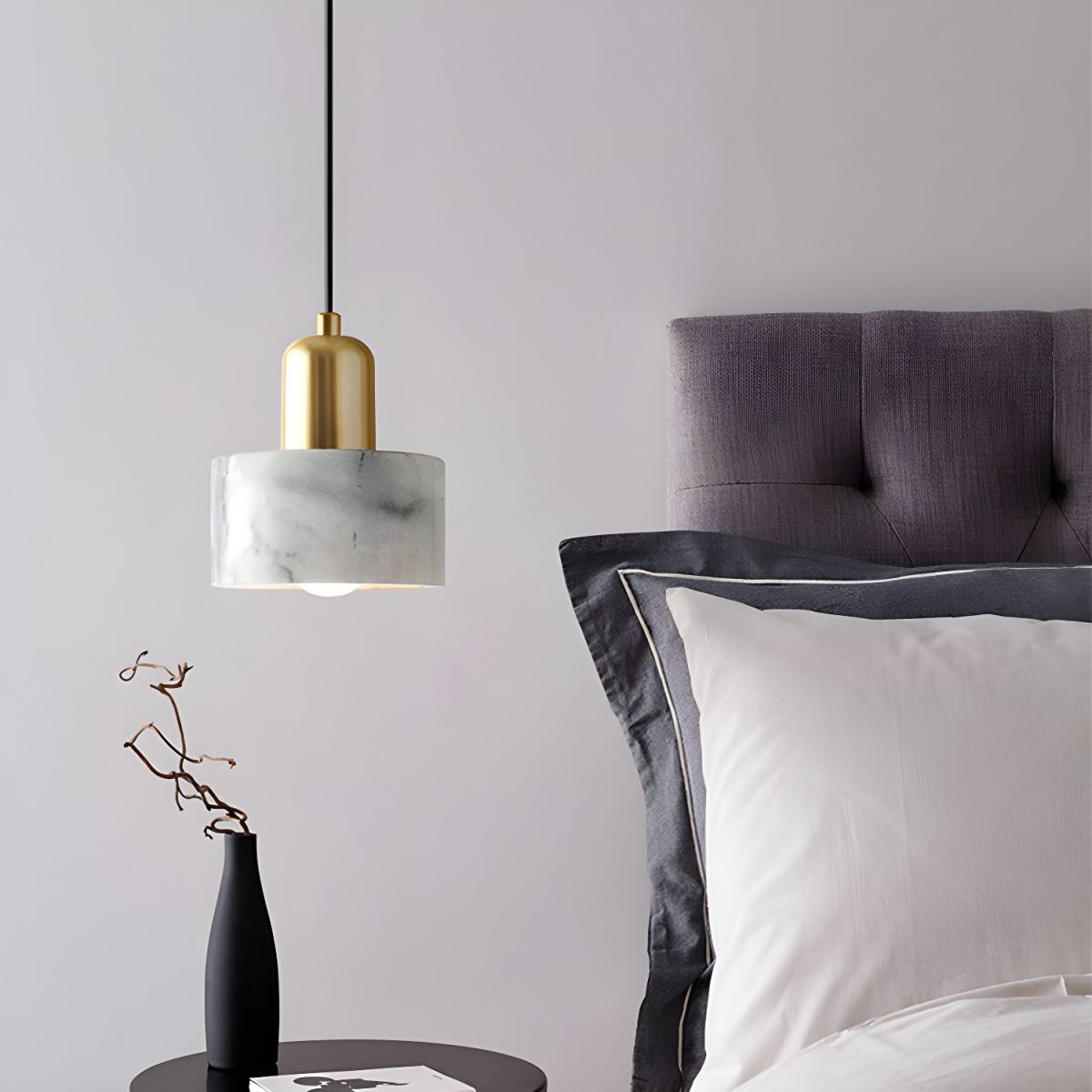 Suspension cloche cylidrique marbre et cuivre doré design art déco