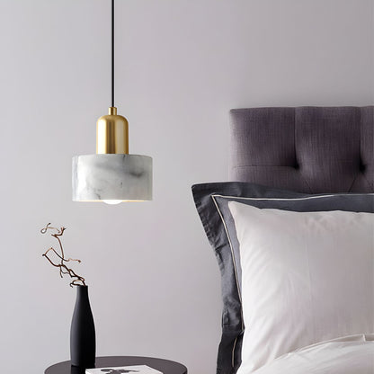 Suspension cloche cylidrique marbre et cuivre doré design art déco