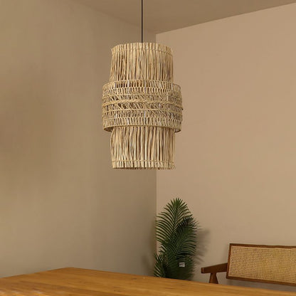 Suspension double cylindres en osier raphia bohème