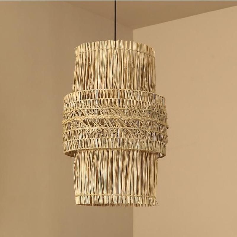 Suspension double cylindres en osier raphia bohème