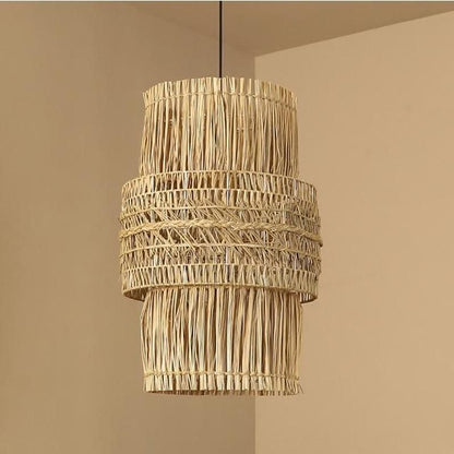 Suspension double cylindres en osier raphia bohème