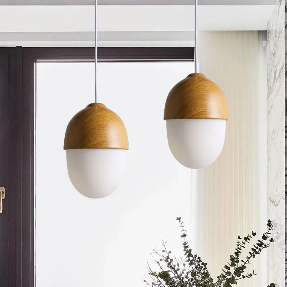 Suspension bois globe allongé design scandinave