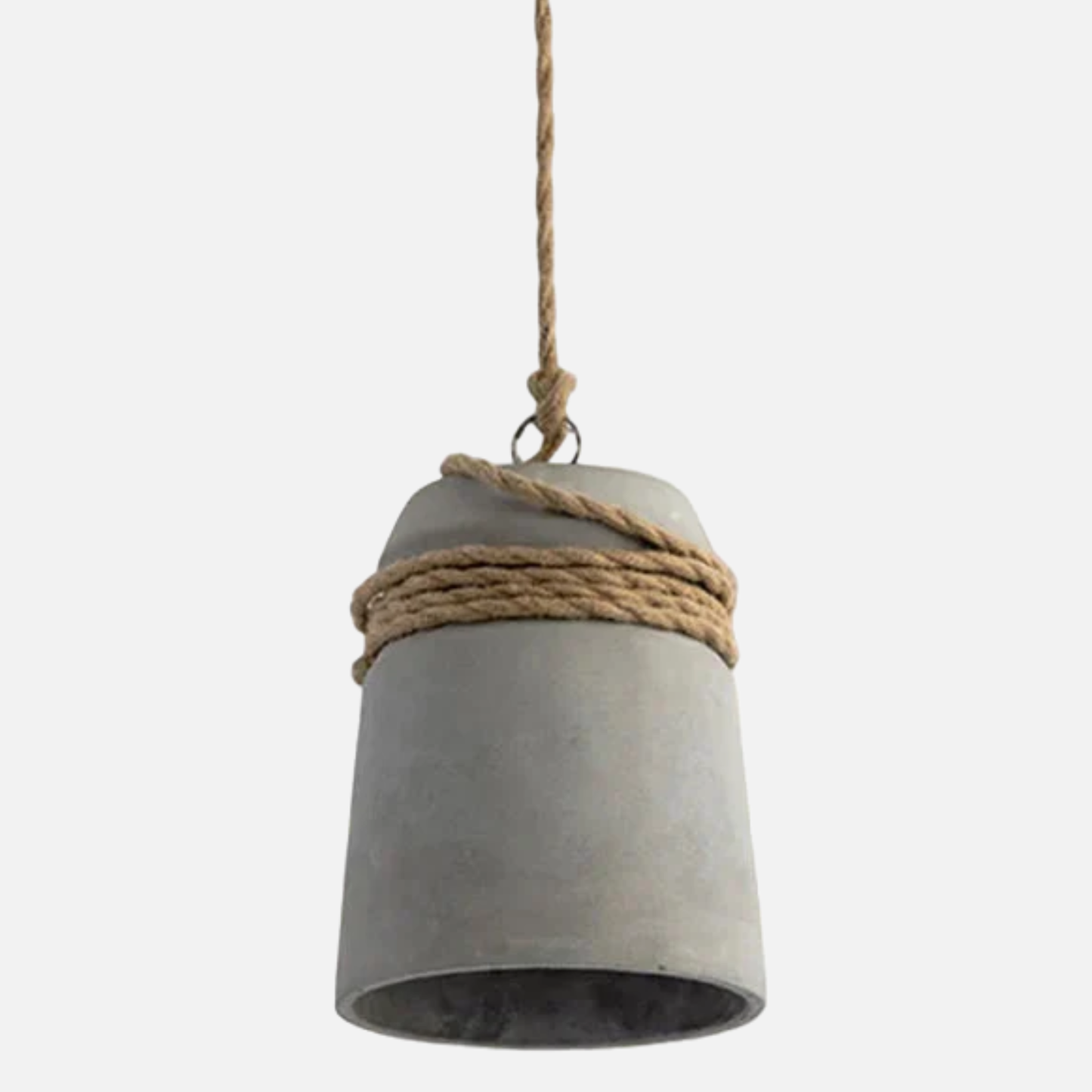 Suspension cloche ciment et corde design scandinave