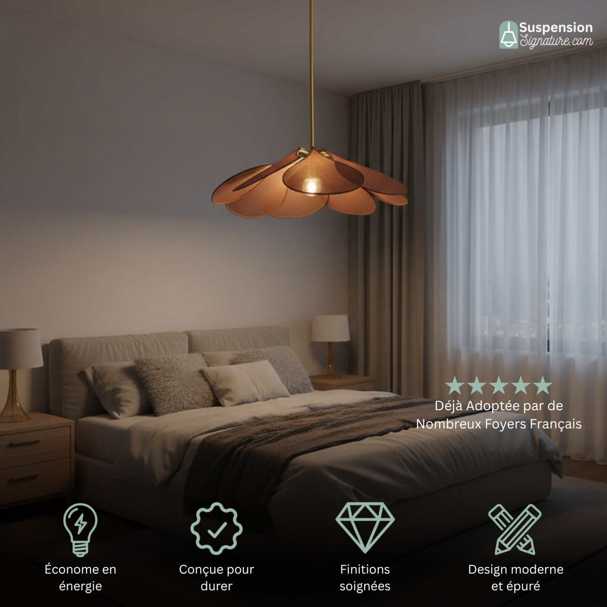 Suspension tissu fleur pétales design vintage bohème