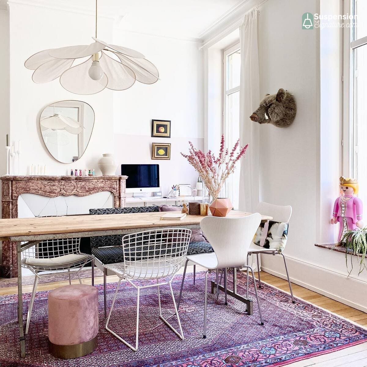 Suspension tissu fleur pétales design vintage bohème