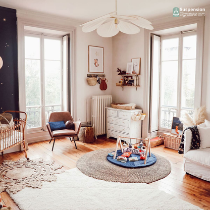 Suspension tissu fleur pétales design vintage bohème