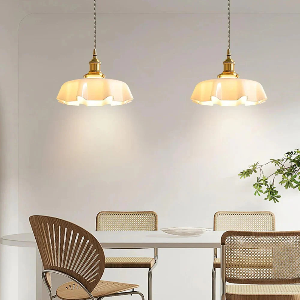 Suspension en verre et cuivre voile design vintage