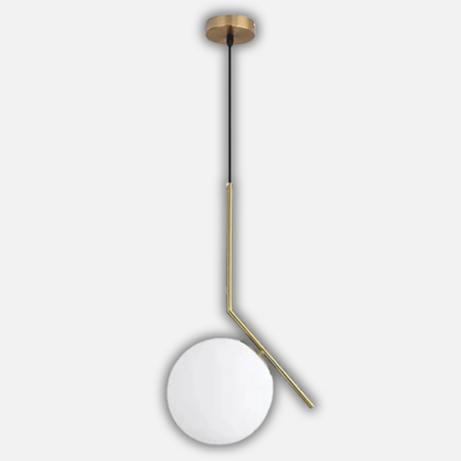 Suspension moderne boule lumineuse tige pliée en laiton