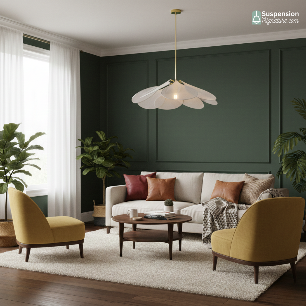 Suspension tissu fleur pétales design vintage bohème