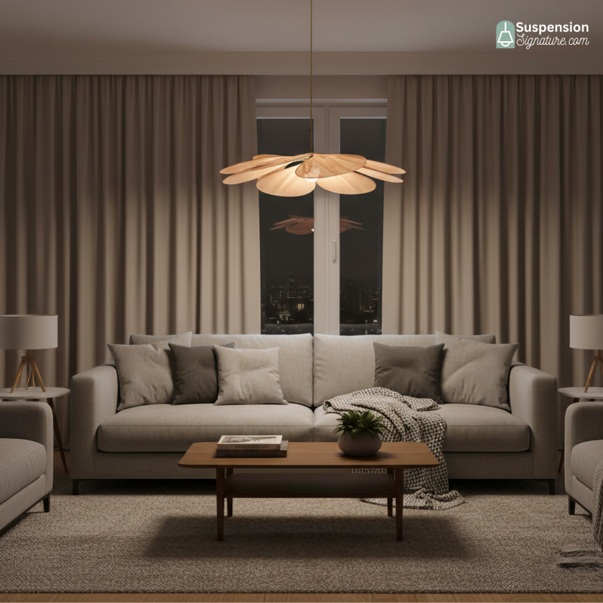 Suspension tissu fleur pétales design vintage bohème