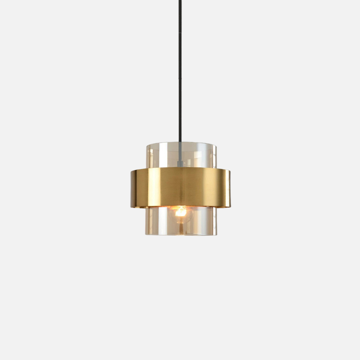 Suspension cylindres verre fumé et laiton design art déco