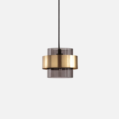 Suspension cylindres verre fumé et laiton design art déco