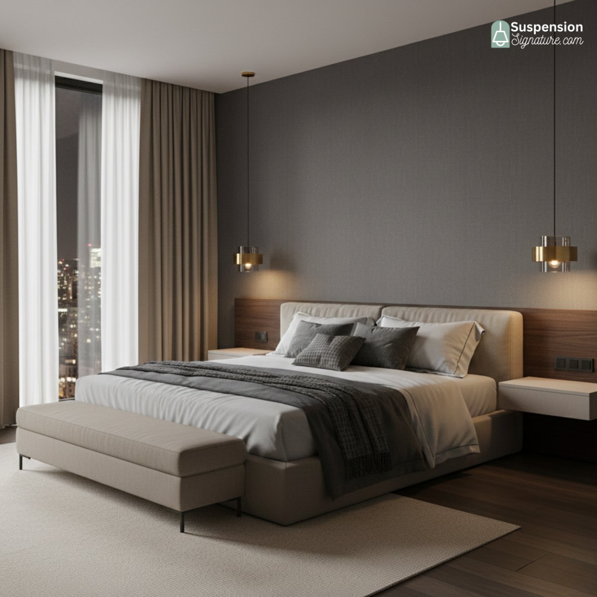 Suspension cylindres verre fumé et laiton design art déco