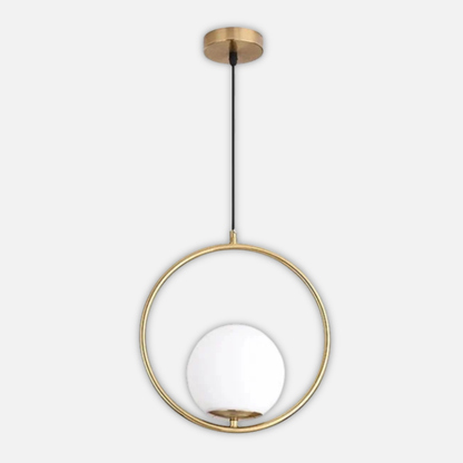 Suspension moderne boule lumineuse anneau en laiton