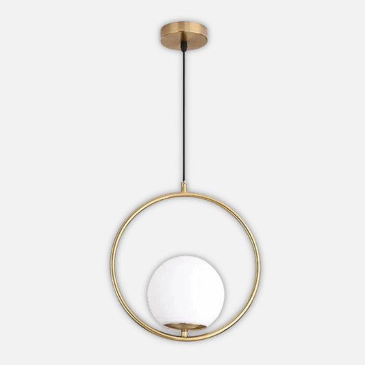Suspension moderne boule lumineuse anneau en laiton