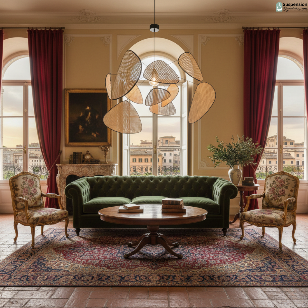 Suspension rotin cannage aérienne screen vintage