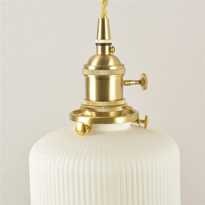 Suspension céramique blanche rainurée et cuivre cloche vintage
