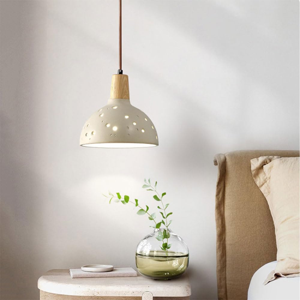Suspension globe ajouré pois terre cuite bois scandinave