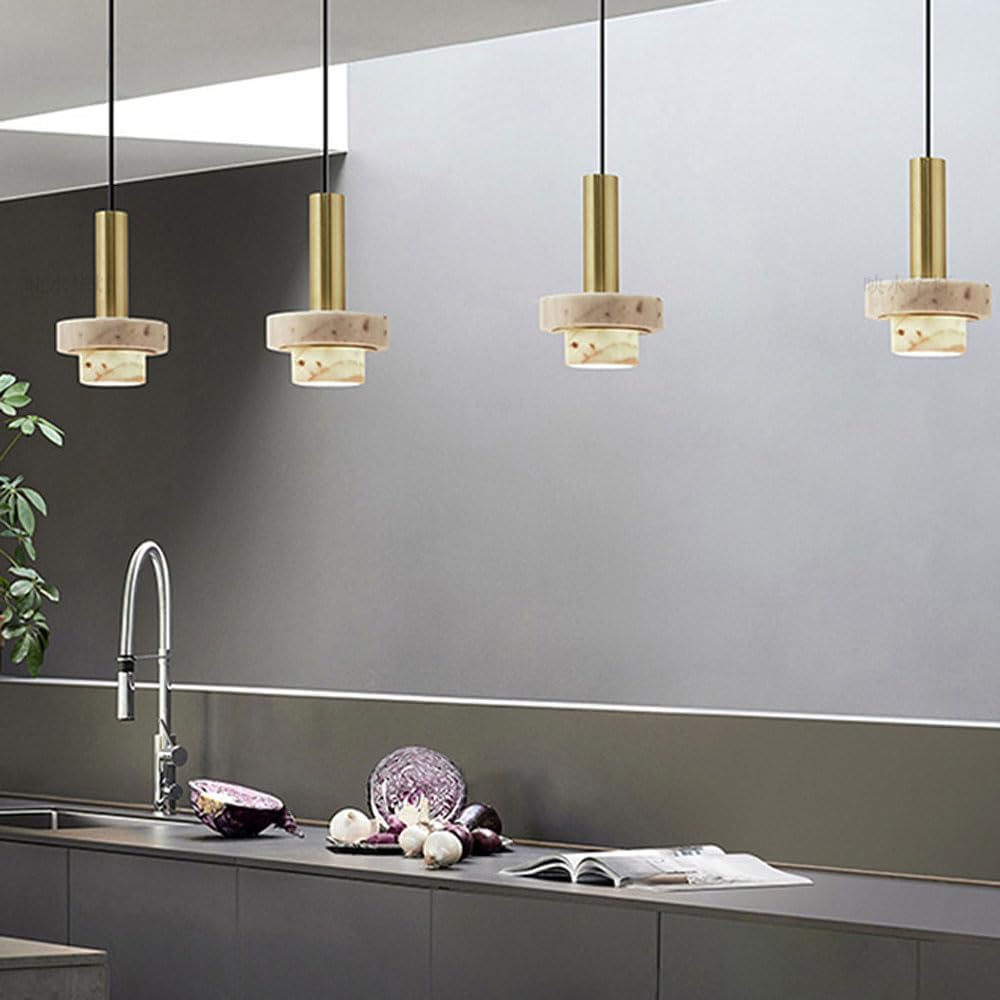 Suspension cylindrique marbre et cuivre doré design art déco