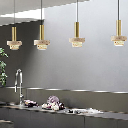 Suspension cylindrique marbre et cuivre doré design art déco