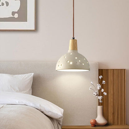 Suspension globe ajouré pois terre cuite bois scandinave