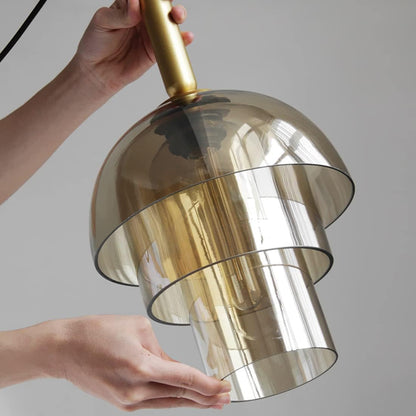 Suspension art déco en verre fumé triple cloche