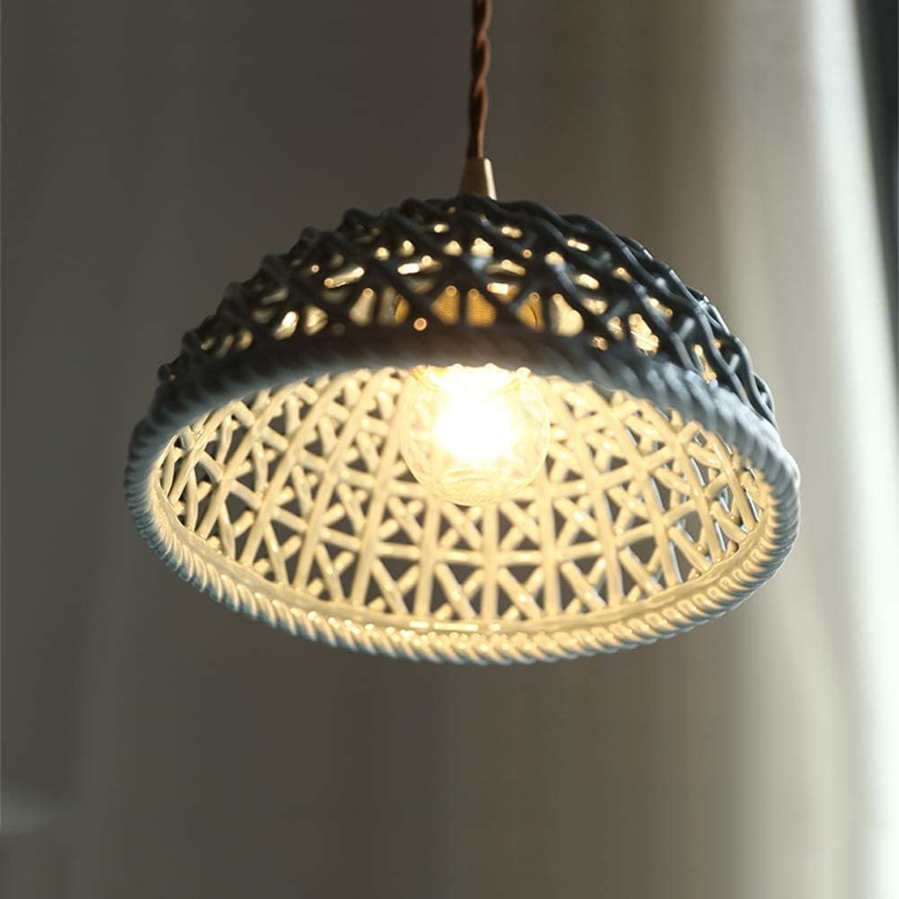 Suspension céramique effet cannage forme demi globe