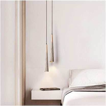 Suspension ciment rainurée allongée bois bohème